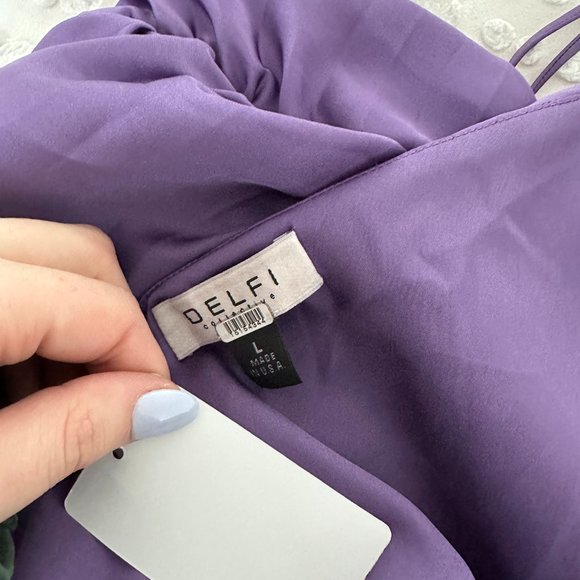 Delfi Collective Solie Pleated Midi-dress One Shoulder Side Cut-out Sz L Purple - Picture 3 of 11